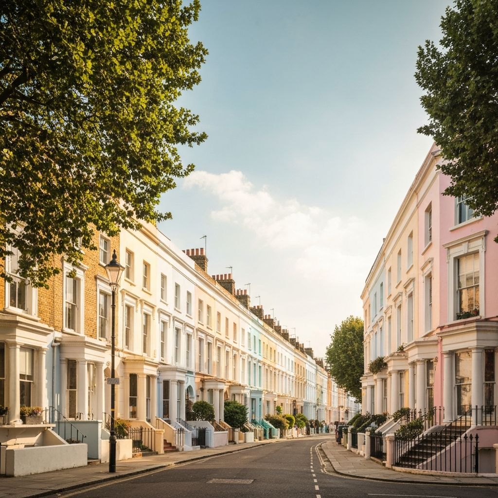 Charming tree-lined street in Notting Hill, London